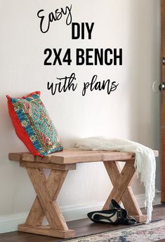 a wall decal that says easy diy 2x4 bench with planks