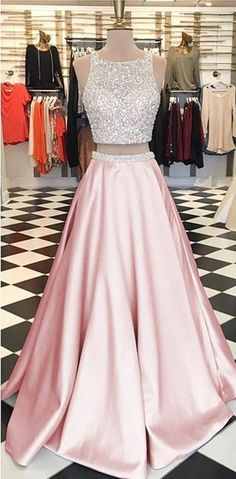 Pink Embellished Satin Dress, Pink Floor-length Dress With Rhinestones, Light Blue Prom Dresses, Prom Dress Sequin, Light Blue Prom, Dresses Two Piece, Two Piece Prom, Blue Prom Dresses, 2 Piece Prom Dress