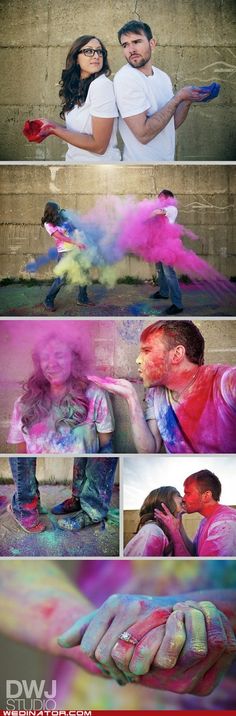 some people with colored powder on their hands