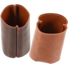 two brown leather vases sitting side by side