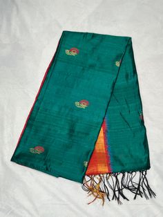 Peacock green and brick red combo pure raw silk saree with stitched blouse Kids Wear Boys, Raw Silk Saree, Peacock Green, Traditional Sarees, Brick Red, Signature Collection, Raw Silk, Silk Blouse, Kids Wear