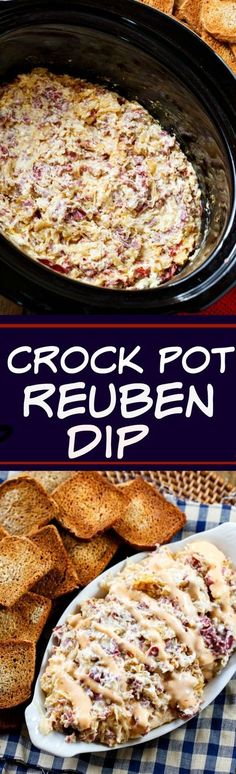 crock pot reuben dip with bread in the background