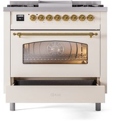 a white stove top oven sitting on top of a counter