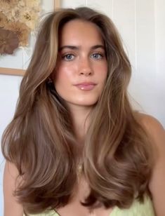 Cookie Butter Brown Hair, Summer Hair Color For Brunettes Balayage Caramel Face Framing, Golden Strawberry Brown Hair, Brunette Honey Hair, Light Spring Brown Hair, Caramel Hair Green Eyes, Light Brown Hair On Olive Skin, Low Contrast Hair And Skin, Honey Brown Hair Green Eyes