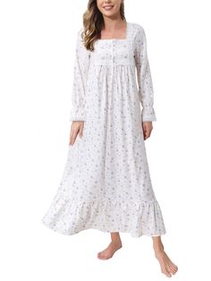 PRICES MAY VARY. 【High Quality Material】 This Victorian-style nightgown is made of soft, comfortable, lightweight, skin friendly and not see through fabric keep you comfortable without feeling flimsy or tight - allowing for you comfort to lounge around house. 【Victorian Style Nightgown 】Rubehoow Retro Sleep Gown is feature with beautifully cotton embroidery lace around the saquare neck and cuffs, button-front placket with clear crystal buttons, long sleeves with elastic at the wrists, 2 side poc Vintage Pajama, Victorian Nightgown, Cotton Loungewear, Pajama Dress, Nightgowns, Nightwear, Pajamas, Elastic, Long Sleeve