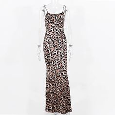 JUKPOP Vintage Leopard Long Summer Dress Print Fitted Printed Maxi Dress For Night Out, Fitted Sleeveless Printed Maxi Dress, Sleeveless Stretch Leopard Print Bodycon Dress, Stretch Sleeveless Leopard Print Bodycon Dress, Stretch Leopard Print Sleeveless Bodycon Dress, Fitted Leopard Print Maxi Dress For Spring, Easter Dresses For Toddlers, Animal Print Party, Long Summer Dress