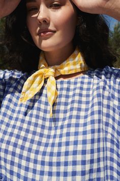 Functional little accessory to spice up the outfit. How you will wear it depends on your imagination. Tied in a knot around the neck, around your head, as a headband, you name it. Available in blue, red, and yellow gingham. If you have gingham loving friend, it could be a great wee gift as well Length - 88cm / 34.6″ Width - 41cm / 16″ The item is available in medium weight gingham linen, which is pre-washed and softened during the fabric manufacturing process. The garment should be washed in low Gingham Scarf, Dress Minimal, Gingham Linen, Knotted Blouse, Yellow Gingham, Linen Scarf, Navy Blue Linen, Linen Scarves, Scarf Dress