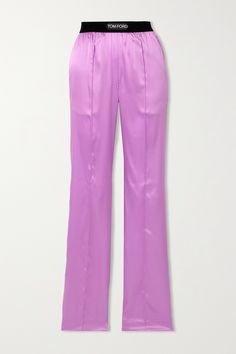 TOM FORD's pants might be modeled on pajamas, but they feel too glamorous to only wear around the house. They're cut from glossy stretch-silk satin with flowing wide legs and an elasticated waistband, which is jacquard-woven with the brand's logo. Wide Legs, Clothes Collection, Jeans Dress, Silk Satin, Tom Ford, Women Collection, Denim Dress, Leg Pants, Wide Leg Pants