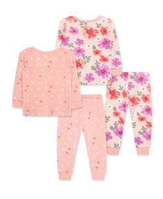 Dress your little snuggly one for bedtime in our cozy girls' four-piece floral pajama set made from with viscose bamboo. 96% Viscose Bamboo, 4% Spandex Elastic waistband, just slip on! Imported Machine washable cold and tumble dry low Floral Print Long Sleeve Sets For Sleepover, Floral Print Long Sleeve Sleepover Sets, Playful Floral Print Sets For Playtime, Pink Floral Print Playwear Sets, Pink Floral Print Sets For Playwear, Playful Floral Print Playtime Sets, Floral Pajama Set, Baby Boy Bibs, Boy Bib