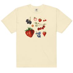 Mixed Berries T-Shirt (Unisex) - Polychrome Goods 🍊 Thrift Basics, Outfit Planning, Fruit Shirt, Strawberry Shirt, Thrift Inspo, Merch Design, Food Patterns, Weird Shirts, Elsa Hosk