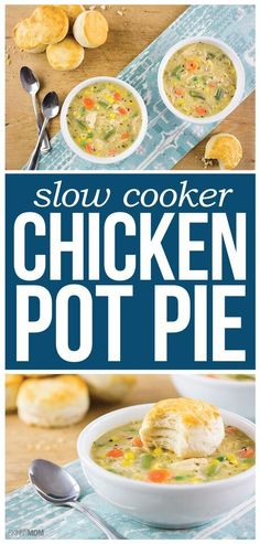 slow cooker chicken pot pie recipe with text overlay that reads slow cooker chicken pot pie