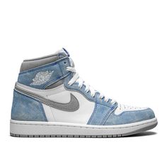 the air jordan 1 mid denim is available in white and blue, with grey accents