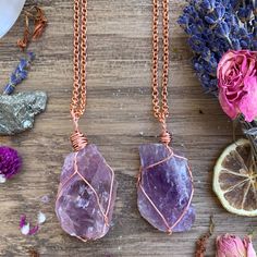 "☾ Raw Amethyst Necklace from Bolivia ☾ High quality, gemmy amethyst in its raw form in a secure & subtle setting that highlights the stone These large pendants come in pure copper or sterling silver. Choose from an adjustable Faux leather chord (vegan friendly) a matching 18\" pure copper chain or a matching 18\" sterling silver chain. Faux leather chords are \"vegan friendly\" because they are actually cotton made to look like leather. These chords are also tied to be adjustable so you can Clear Quartz Necklace, Amethyst Crystal Necklace, Jewelry Purple, Raw Amethyst, Quartz Jewelry, Amethyst Jewelry, Copper Chain, Amethyst Necklace, Amethyst Pendant