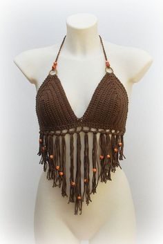 Beach Crochet Top, Tops A Crochet, Beach Crochet, Brown Crochet, Crochet Bra, Mode Crochet, Crochet Swimwear, Hippie Tops, Top Bra