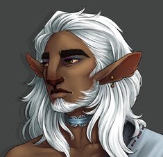 an elf with long white hair and blue eyes