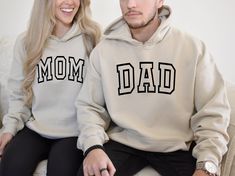 Mom and Dad Sweatshirt or Hoodie, Mama Crewneck, Dada Sweat,  Pregnancy Reveal Sweatshirt, Mom to be, Dad to be, Newly Mom Sweatshirt   🌿WELCOME TO UNIQUE TRENDS DESIGN  If you are looking for soft, comfy, first-rate sweatshirts, you're in the right place! Here at Unique Trends Design, we love what we do and strive to make your shopping experience just right for you. If you have any questions, concerns, or comments about our products, feel free to shoot us a message anytime. Even on weekends and holidays, we'll try our best to respond as quickly as possible! Product Details Unisex Sweatshirts: - Gildan Brand -50% cotton - Light/medium weight and soft, this sweatshirt is sure to be your next favorite sweatshirt. 🌿Sizing and Coloring Please make sure you select the right color and size for Mom And Dad Sweaters, Casual Family Winter Sweatshirt, Casual Winter Sweatshirt For Family Occasions, Casual Relaxed Fit Sweatshirt For Family, Mom And Dad Sweatshirts, Gender Reveal Outfits For Mom, Mom And Dad Shirts, Dad Outfits, Dad Aesthetic