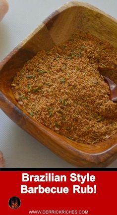 a wooden bowl filled with food on top of a table