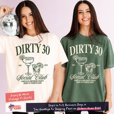 Elevate the Birthday Party with Our Dirty Thirty Shirts. Discover the perfect birthday gift with these Dirty Thirty Social Club Cocktail Shirt, ideal for group birthday celebrations and matching birthday shirts. Explore our creative birthday party ideas and make every party unforgettable! *Price is per individual shirt. Free shipping for orders over $35, available only to customers in the USA. 🌟 𝗖𝗼𝗹𝗹𝗲𝗰𝘁𝗶𝗼𝗻: https://www.etsy.com/shop/PeachyBash?section_id=48612241 🔰 𝗔𝗱𝗱 𝗧𝗲𝘅𝘁 𝗼 Dirty 30 Birthday Party, Dirty 30 Shirts, Creative Birthday Party Ideas, Matching Birthday Shirts, 30th Birthday Shirts, 30th Birthday Gift, Dirty Thirty, Dirty 30, Creative Birthday