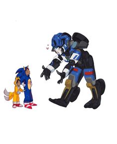 sonic the hedgehog and mega man action figures are shown in front of each other