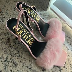 Only Worn Once! Super Cute And Sold Out. Fur Is Soft And Clean. No Returns. Please Ask All Questions Before Purchasing. Luxury Pink Slingback Pumps With Open Heel, Luxury Pink Slingback Pumps, Luxury Pink Slingback Pumps With Heel Strap, Luxury Pink Slingback Pumps For Spring, Luxury Pink Ankle Strap Slingback Pumps, Luxury Pink Slingback Sandals, Luxury Pink Slingback Heels, Versace Pink, Versace Shoes