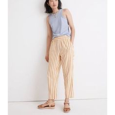 Madewell An835 Tapered Huston Pull-On Crop Pants In Stripe Size Medium Nwt Retail 82.00 Photos Are The Description Of This Article. Any Flaws Will Be Pointed And/Or Noted. Otherwise The Article Is In Excellent Condition. Wrinkles Can Occur During Storage And May Require Steaming/Ironing. Summer Workwear Mustard Bottoms, Yellow Straight Leg Summer Pants, Yellow Straight Leg Pants For Summer, Casual Mustard Bottoms For Work, Yellow Casual Bottoms For Daywear, Yellow Bottoms For Spring Daywear, Mustard Summer Workwear Pants, Yellow Relaxed Fit Ankle-length Pants, Madewell Whisper Cotton V-neck