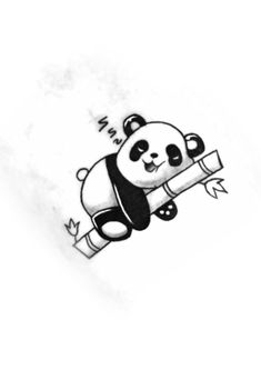 a black and white drawing of a panda holding a piece of paper in its paws