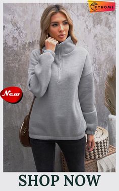 Gray Zipped Collar Sweatshirt Solid Color Long Sleeve Sweatshirt With Zipper, Solid Zipper Closure Sweatshirt For Fall, Fall Sweatshirt With Zipper Closure, Long Sleeve Top With Zipper Closure, Fleece Crew Neck Top With Zipper Closure, Long Sleeve Sweatshirt With Zipper For Outdoor, Fall Fleece Top With Zipper Closure, Casual Half-zip Sweatshirt With Zipper Closure, Winter Long Sleeve Sweatshirt With Ykk Zipper