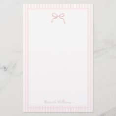 Girly Light Pink Bow and Stripes Border Personalized Stationery, Stationery Paper, Light Pink, Envelope