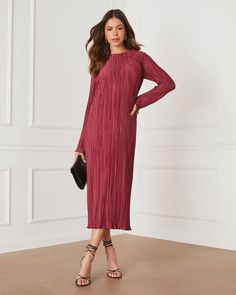 Wine % Darcy Plisse Long Sleeve Maxi Dress-1 Wide Waist Belt, Sleeveless Cardigan, Swimwear Bottoms, Wide Waist, Sleeve Maxi Dress, Satin Slip, Long Sleeve Maxi, Wrap Sweater, Floral Stripe