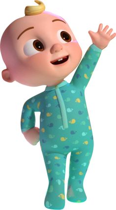 a cartoon character in blue pajamas waving