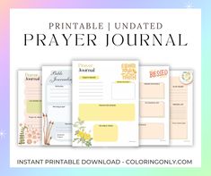 the printable prayer journal is shown with text that reads,'printable undated prayer