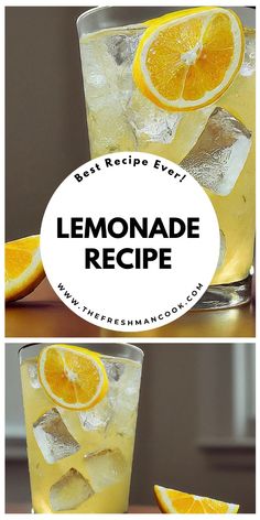 the recipe for lemonade is shown in three different pictures, including orange slices and ice