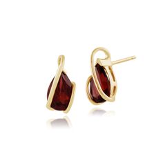 Gemondo Yellow 9ct Gold 2.60ct Garnet Wrapped Pear Stud Earrings - a simple gemstone essential with a twist. Aquarius Wedding, January Zodiac, Zodiac Aquarius, Yellow Gold Setting, Stone Design, Accessories Jewelry Earrings, Pear Cut