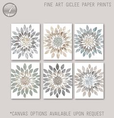 four canvas art pieces with the words fine art piece paper prints in grey and white