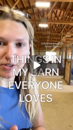 a woman holding a cell phone in her hand with the caption things in my barn everyone loves