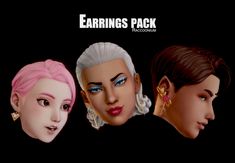 three female avatars with different hair styles and piercings on their heads, all wearing earrings