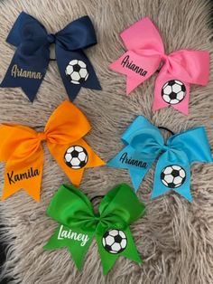 Girls Soccer bow, 8 inch bow on black elastic band. If you require a bow or glitter font color that you do not see as an option please message us prior to placing your order. Soccer Hair Bows, Diy Baby Hair Bows, Sports Hair Bows, Soccer Bow, Hair Bows Diy Ribbon, Soccer Hair, Mini Hair Bows, Small Hair Bows, Pink Ladybug