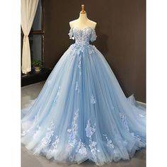 Cheap Prom Dresses Online, Dresses Off Shoulder, Sparkly Prom Dress, Tulle Balls, Floral Wedding Dress, Tulle Ball Gown, Cute Prom Dresses, Prom Dresses Online, Gown Prom