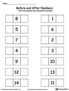 the before and after numbers worksheet for students to practice their number identification skills