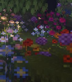 the flowers are all different colors and sizes in this pixel art style scene, which is very similar to minecraft