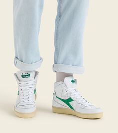 MI BASKET USED Heritage shoe - Unisex - Diadora Online Store US Classic High-top Sneakers With Round Toe, Green Sneakers With Contrasting Heel Counter, Green Sneakers With Contrasting Heel Counter And Round Toe, Retro Sneakers With Contrasting Heel Counter, Casual High-top Sneakers With Branded Heel, Classic High-top Sneakers With Branded Heel Counter, Green Casual Sneakers With Leather Sole, Casual Green Sneakers With Leather Sole, Retro Leather High-top Sneakers With Cushioned Footbed