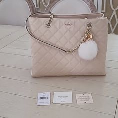 See Pic With Details And Dimension. Kept As Part Of The Collection In Dust Bag. Dust Bag Not Included. Cute Bag Blindgy Bling Included! Creme Color, Quilted Leather, Girls Fashion, Kate Spade Bag, Cute Bag, Leather Tote Bag, The Collection, Leather Tote, Kate Spade