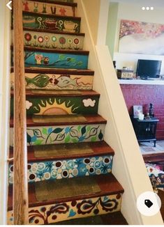 the stairs are decorated with colorful designs