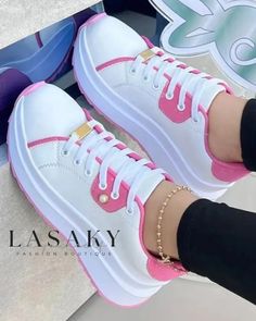 Lasaky - Stylish Lace-up Sneakers with Contrast Paneled Platform for Casualwear Double Strap Sandals, Round Toe Sneakers, Sneakers Patterns, Round Toe Heels, Slingback Sandal, Platform Sneakers, Ankle Strap Sandals, Slip On Sneakers, Olivia Mark