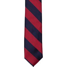 Our most popular striped ties are now available in a trendy, 2-inch width. This skinny crimson red and navy blue striped tie is made from heavyweight woven material with a smooth, satin finish. This color combo is also available in a standard-width tie, bow tie, extra long tie and pocket square. Product Features Skinny 2" width, at the widest point 57" length, tip to tip Stripes measure approximately 0.75" Colors are crimson red and navy blue Made from 100% Polyester Microfiber Smooth, satin fin Classic Suit And Tie Accessories With Vertical Stripes, Fitted Striped Ties For Black Tie Events, Classic Striped Tie For Black Tie Occasions, Classic Striped Tie For Black Tie Events, Classic Vertical Stripes Tie For Black Tie Events, Classic Striped Ties For Black Tie Events, Classic Ties With Vertical Stripes For Black Tie Events, Classic Black Tie With Vertical Stripes, Striped Standard Tie For Formal Occasions