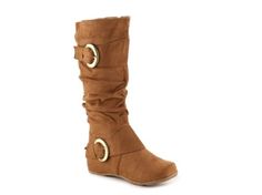 Women's Journee Collection Jester Wide Calf Boot - Cognac Elf Boots, Slouched Boots, Wide Calf Boots, Buckle Boots, Womens Knee High Boots, Wide Calf, Bearpaw Boots, Wide Fit Boots, Journee Collection