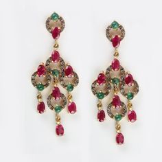 ⚫ This Earrings Made With Ruby, Emerald & Pave Diamonds in 14k Gold & Silver,⚫ Pave Diamond Gemstone Chandelier Earrings, 14k Gold & Silver Jewelry.⚫ Gemstone Chandelier, Birthstone Earrings, Silver Earrings, Gemstone Earrings, Everyday Jewelry⚫ Special customize for Mother's day, Anniversary, Birthday Gift, Valentine, Christmas. ⚫ Item Details:Gross Weight:9.31 Grams14k Yellow Gold Weight:0.91 Grams925 Sterling Silver Weight:6.95 GramsDiamond Weight:0.94 CaratsRuby Weight:5.05 Carat Fine Jewelry Chandelier Earrings With 17 Jewels, Fine Jewelry Chandelier Drop Earrings, Multi-stone Diamond Dangle Jewelry, Green Fine Jewelry Earrings For Celebration, Fine Jewelry Dangle Chandelier Earrings For Anniversary, Fine Jewelry Gemstone Chandelier Earrings For Anniversary, Fine Jewelry Gemstone Dangle Bridal Earrings, Multi-stone Drop Earrings For Wedding, Fine Jewelry Bridal Earrings With Gemstone Dangles