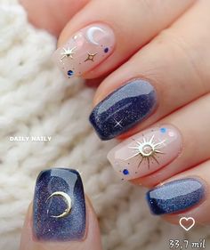 Alt Nails Acrylics Short, F U Nails, Celestial Gel Nails, Witchy Summer Nails, Summer Solstice Nails, Alt Nails Designs, Summer Goth Nails, Universe Nails, Alt Mom