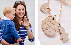 a woman holding a small child in her arms and an image of a necklace that says happy birthday