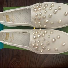 Unused Kate Spade Slip Ons Elegant Synthetic Sneakers For Spring, Kate Spade White Sneakers For Spring, Kate Spade Casual Sneakers For Spring, White Kate Spade Sneakers For Spring, Kate Spade Casual Spring Sneakers, Rainbow Heels, White Platform Sandals, Kate Spade Keds, Nude Wedges